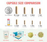 Capsule Size Comparison Chart 000 00 0 1 2 3 4 5 vs quarter and pencil eraser #color_transparent, teal 